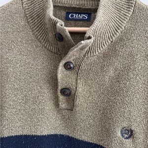 Chaps Men's Olive and Navy Button-Up Cardigan Sweater 100% Cotton Professional